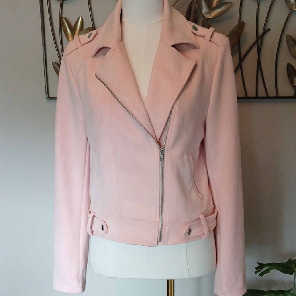 Pink Microsuede Moto Jacket - Picture 3 of 14
